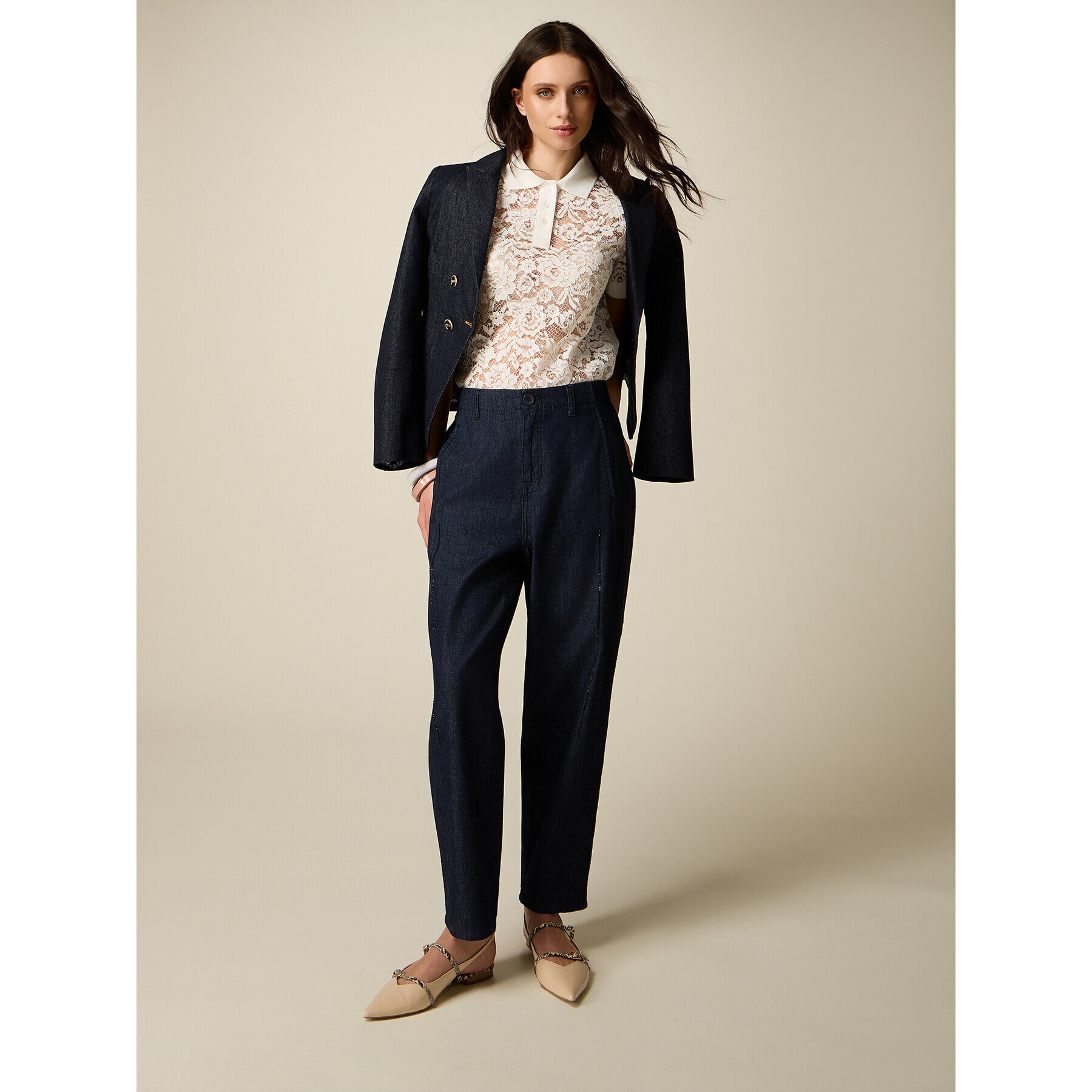 Oltre - Jeans baggy con ricamo in paillettes - Blu