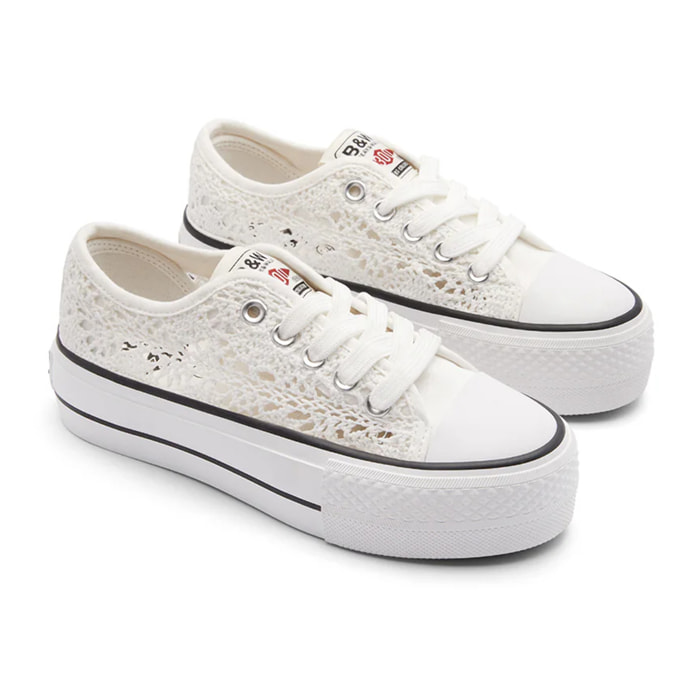 Zapatillas Bajas de Niña Diseño Crochet Blanco