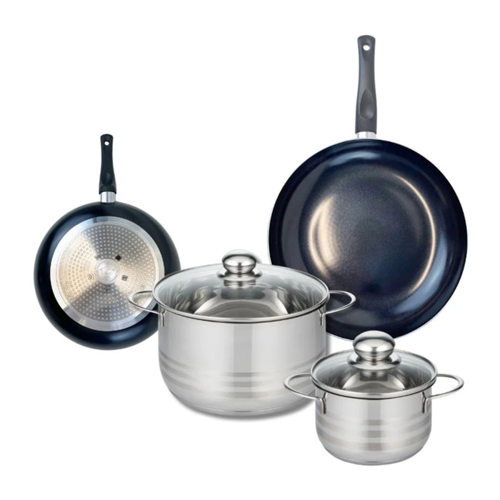 Ensemble de 2 Poêles de cuisson 20 et 28 cm et 2 faitouts 16 et 24 cm Elo Prima Brillant