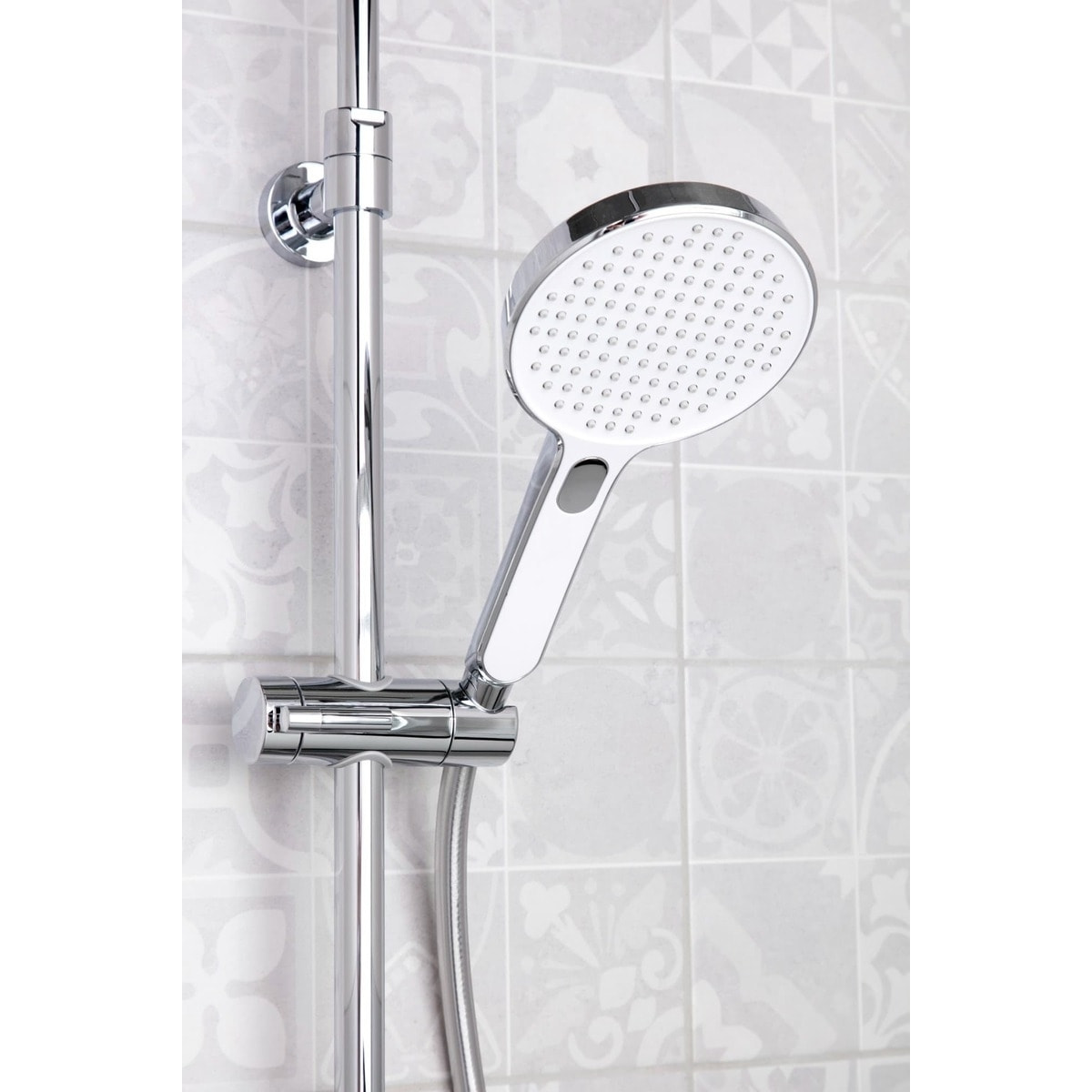 Set de douche, douchette 3 jets, barre avec curseur, tête de douche XXL 254 mm intégrée, Chrome SATPIPET