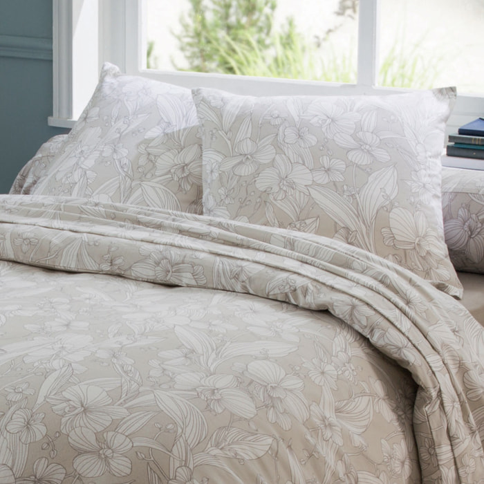 Parure de lit en flanelle esprit fleuri - Naturel