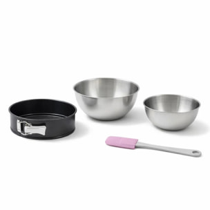 Lot avec 1 Moule à manqué à charnière, 1 spatule Zenker et 2 bols à mixer en inox Fackelmann
