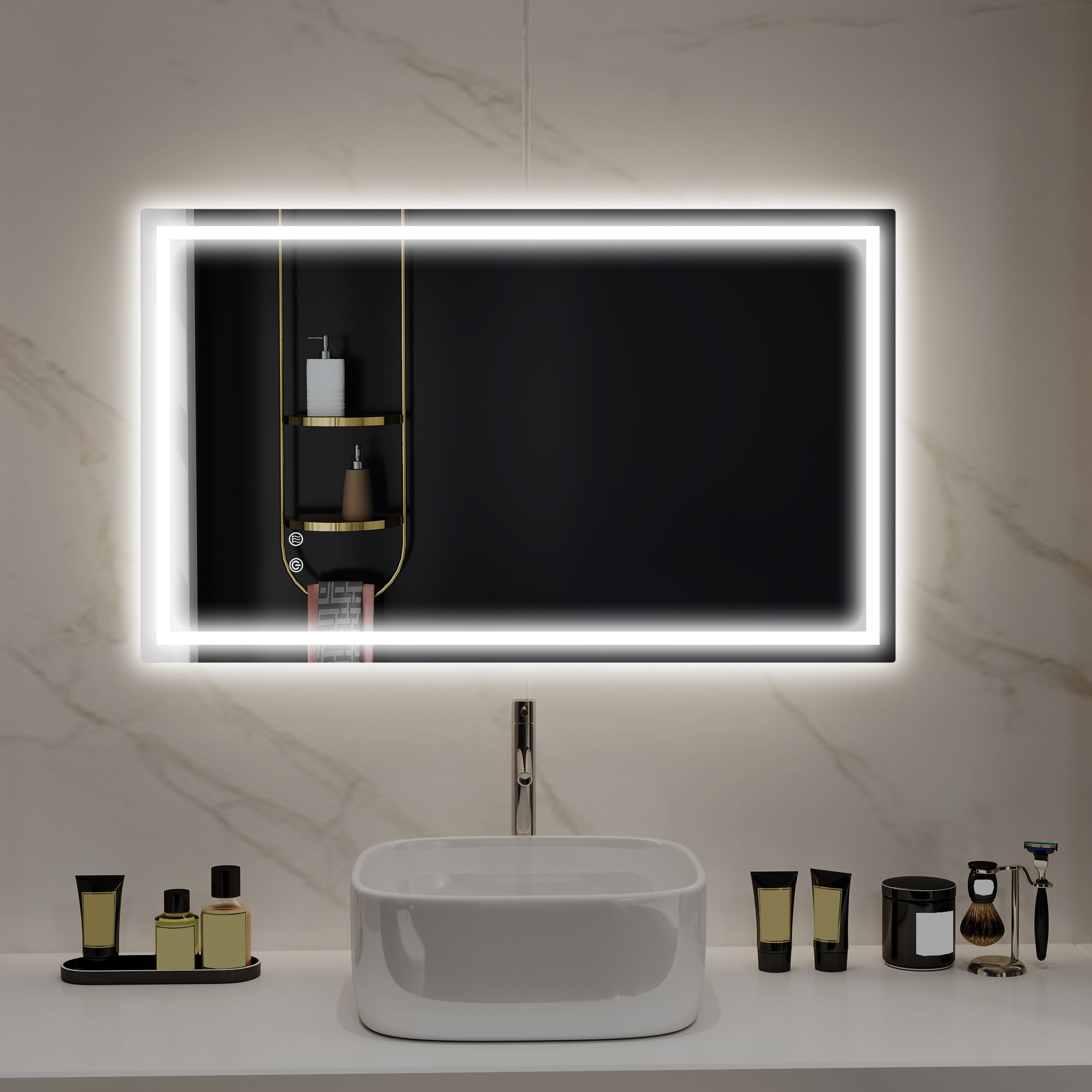 Miroir LED mural de salle de bain - 100L x 60H cm - luminosité réglable 3 couleurs - interrupteur tactile - système antibué