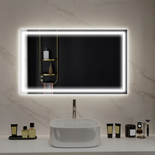 Miroir LED mural de salle de bain - 100L x 60H cm - luminosité réglable 3 couleurs - interrupteur tactile - système antibué