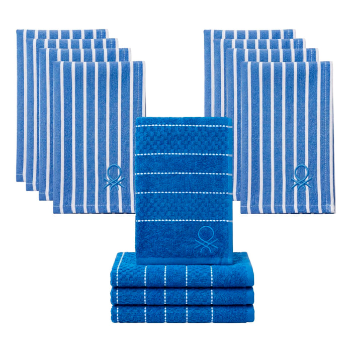 Set textil de cocina de 12 piezas 100% algodón, 4 paños 50x50cm + 8 servilletas, reutilizables y absorbentes, color azul