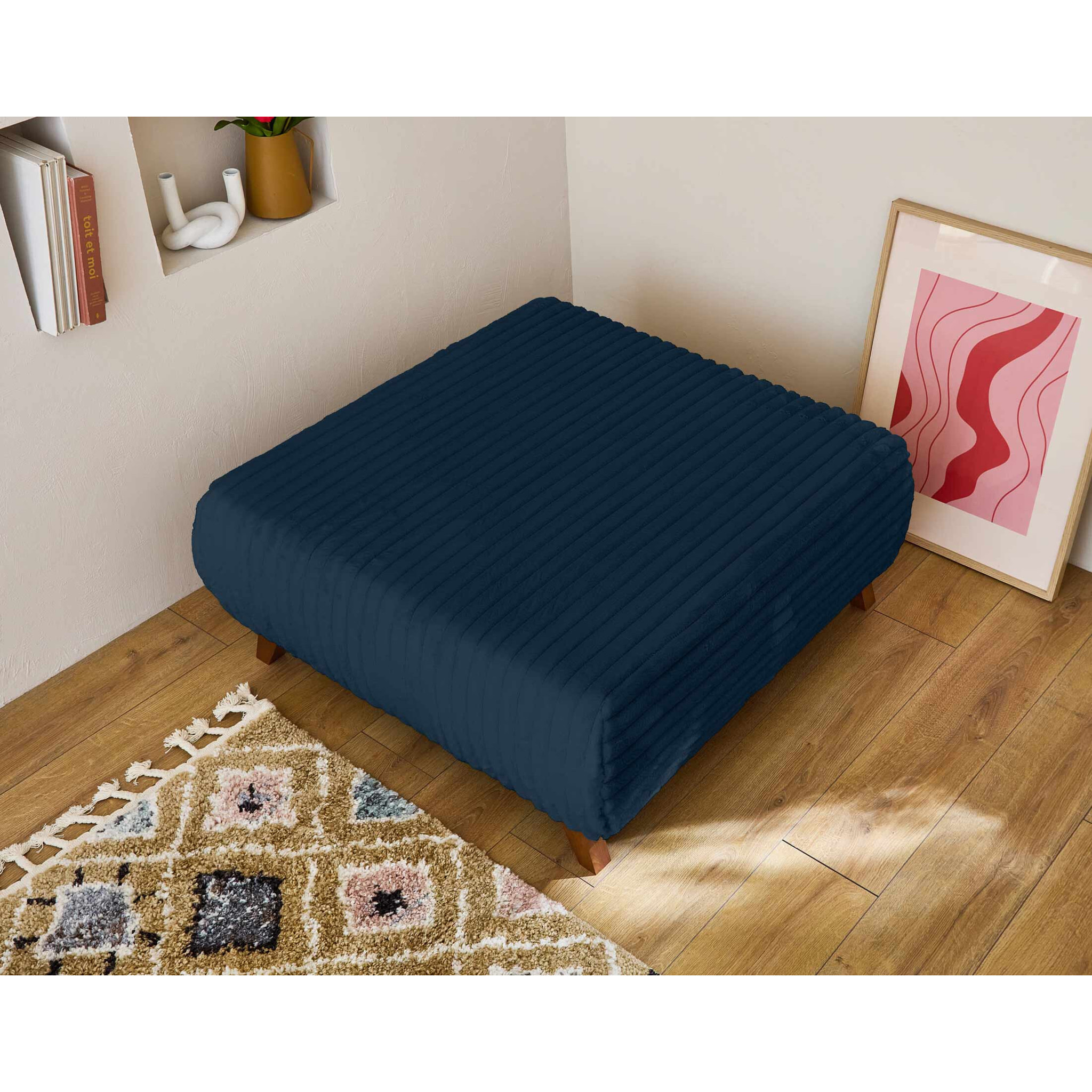 Cristal - pouf modulable - 95 cm - en fausse fourrure côtelée - Bleu