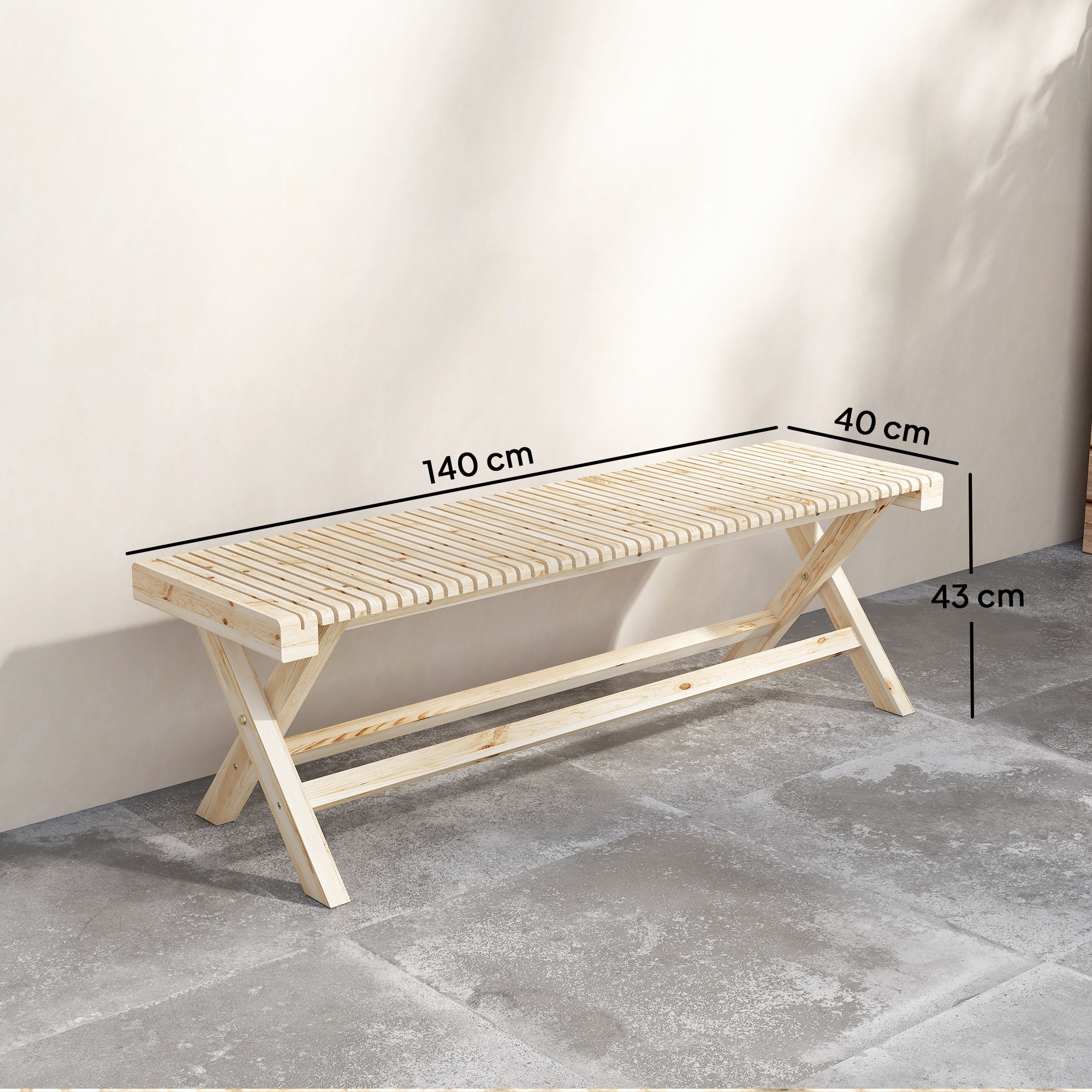 Banc de jardin 2 places assise à lattes bois massif naturel