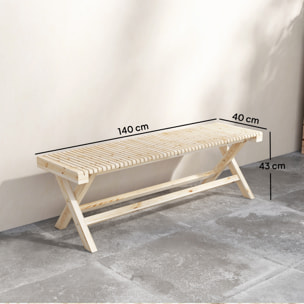 Banc de jardin 2 places assise à lattes bois massif naturel
