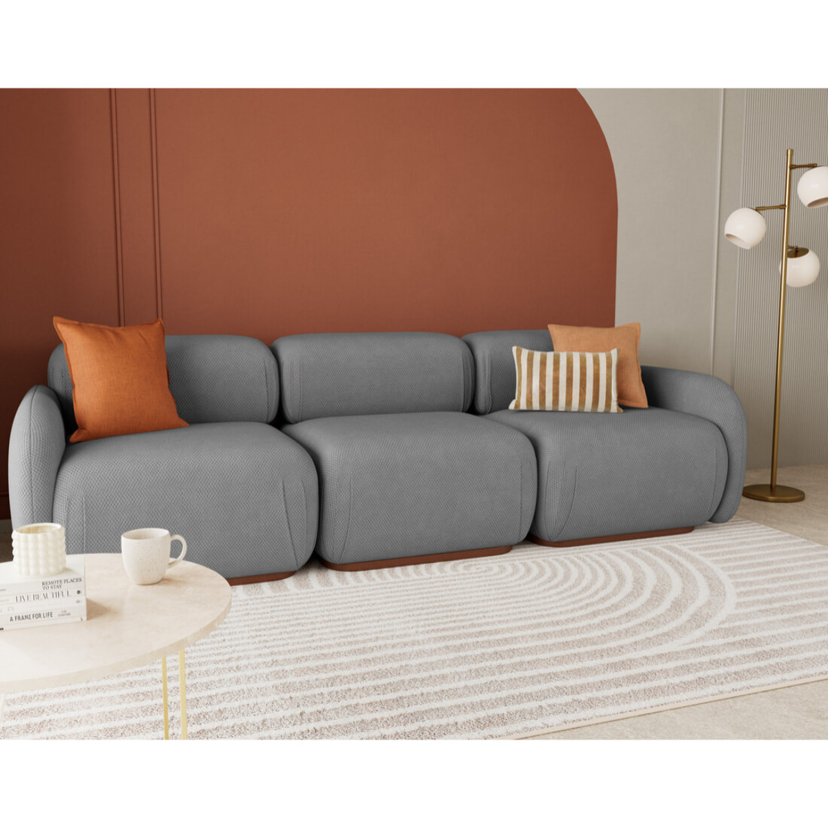 Penelope - canapé droit modulable 3 places en velours texturé - Gris