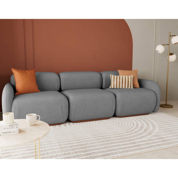 Penelope - canapé droit modulable 3 places en velours texturé - Gris