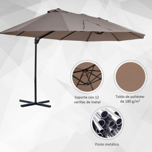 Sombrilla Doble Parasol de Acero 270x460x250cm Marrón