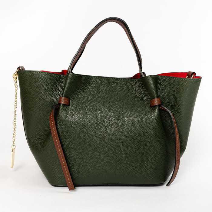Anna Morellini - bolso de hombro Pietrina - Primavera Verano 2025 - 100% cuero - verde y marrón