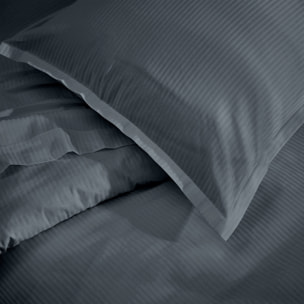 Housse de couette satin de coton rayures ton sur ton - Gris