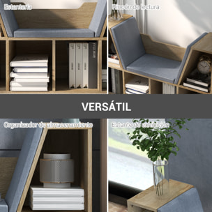 Librería con Asiento Estantería de Libros con 6 Cubos Zapatero con Banco con Cojín Multiusos para Sala de Estar Oficina Dormitorio 102x30x61cm Roble y Gris