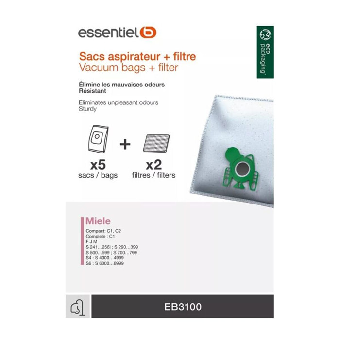 Sac aspirateur ESSENTIELB EB3100 compatible MIELE FJM