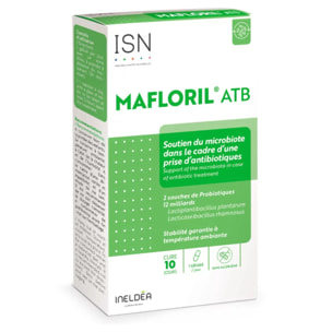 ISN - Mafloril® ATB - Complément alimentaire - 2 souches spécifiques de probiotiques - Soutien nutritionnel en cas de prise d'antibiotiques - Sans Gluten - Cure 10 jours