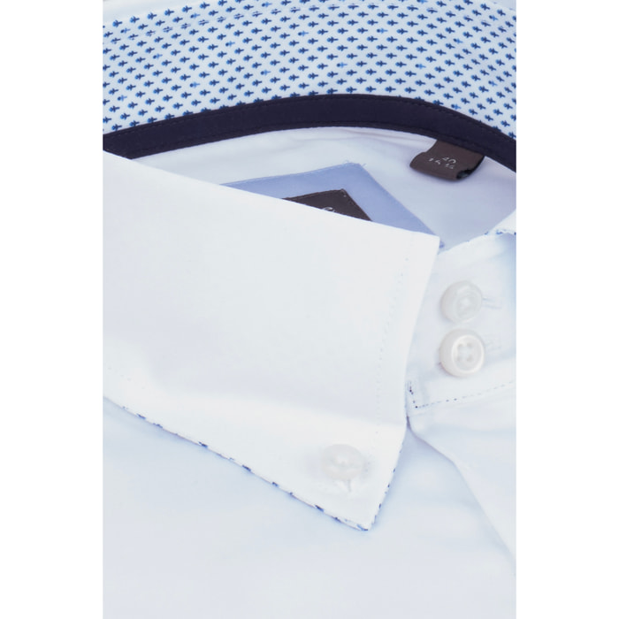 Camicia Uomo 2 Bottoni Button Down Slim Satin Unito Bianco