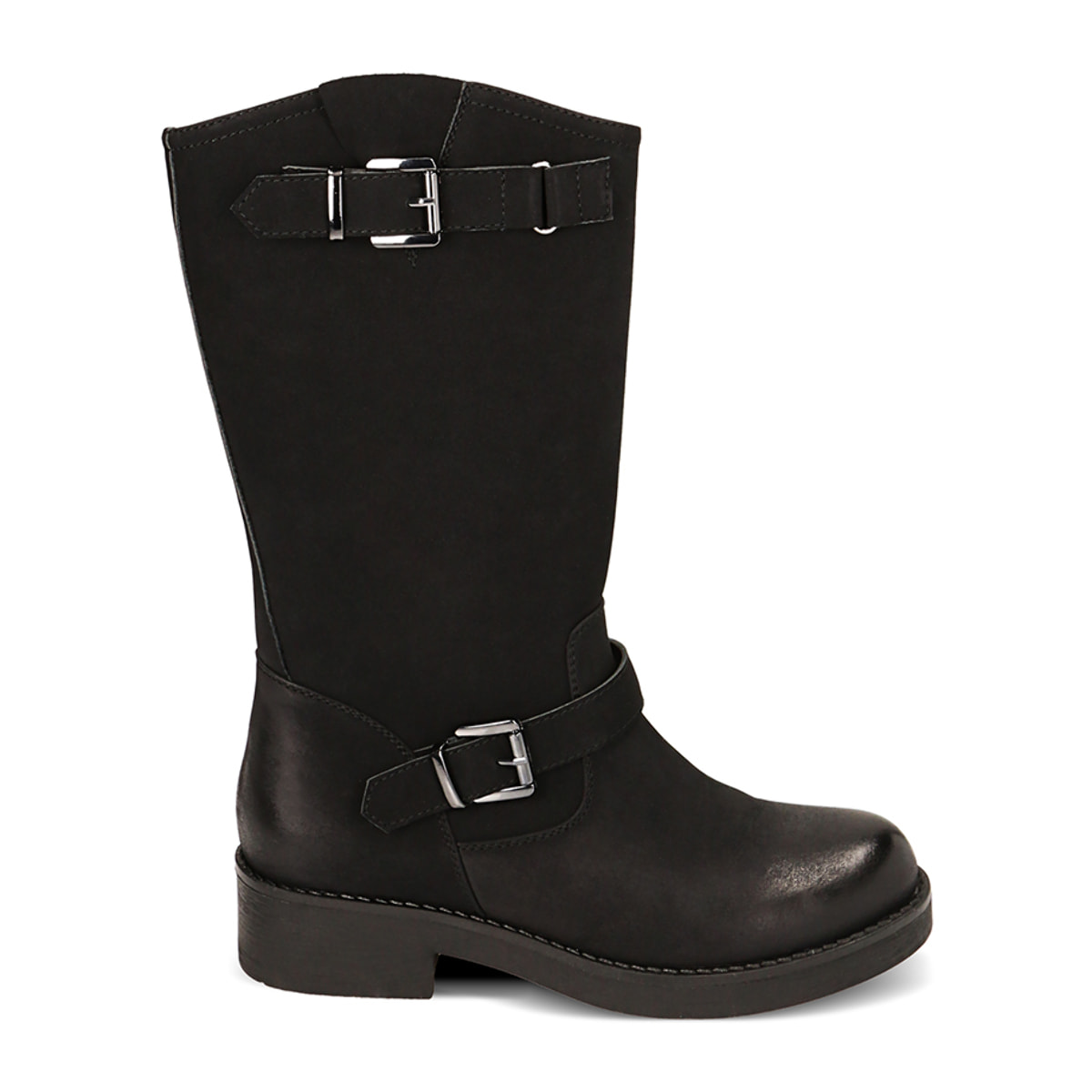 Botines de moto de motociclista nubuck negros, tacón de 4,2 cm