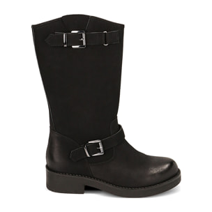 Botines de moto de motociclista nubuck negros, tacón de 4,2 cm