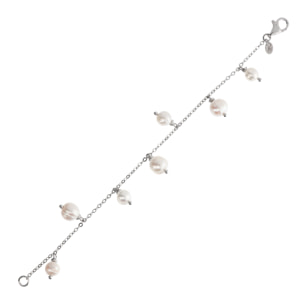 PERLAVIVA - Bracciale Catena Rolo in Argento 925 con Charms in Perle d'Acqua Dolce Bianche Ø 7-9 mm