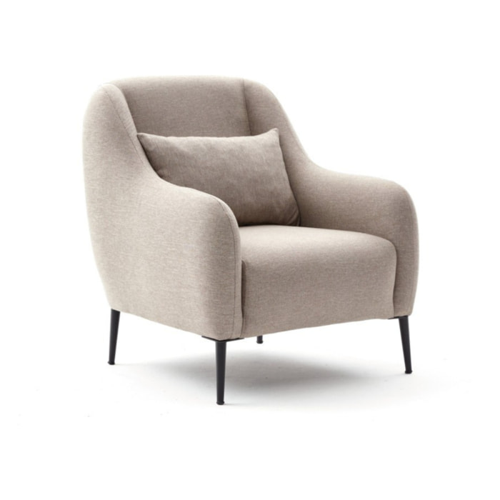 ELOI - Fauteuil beige avec coussin en lin