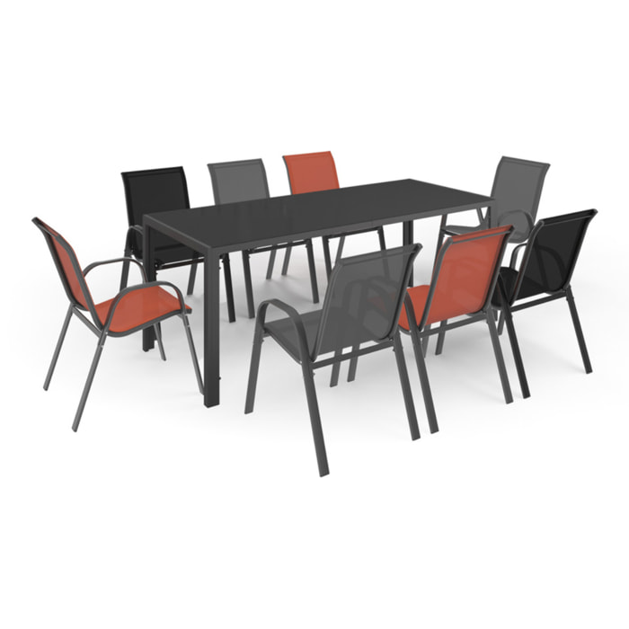 Ensemble repas Formentera 8 places chaises multicolores