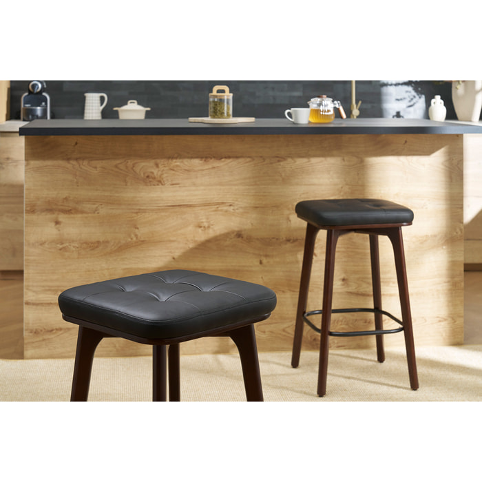 Tabourets de bar vintage noirs et bois foncé 65 cm (lot de 2) GRAMMA