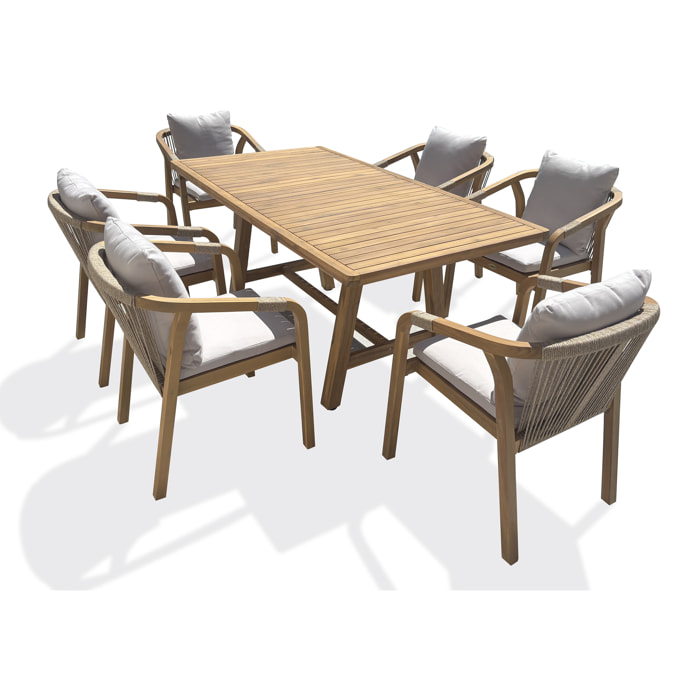 SERENA - Ensemble repas de jardin 6 places en bois d'acacia