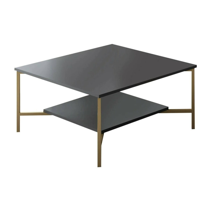 Tavolino da salotto Mia, Tavolo basso da caffè, Portariviste per divano, Ripiano da soggiorno, 80x80h40 cm, Antracite e Nero