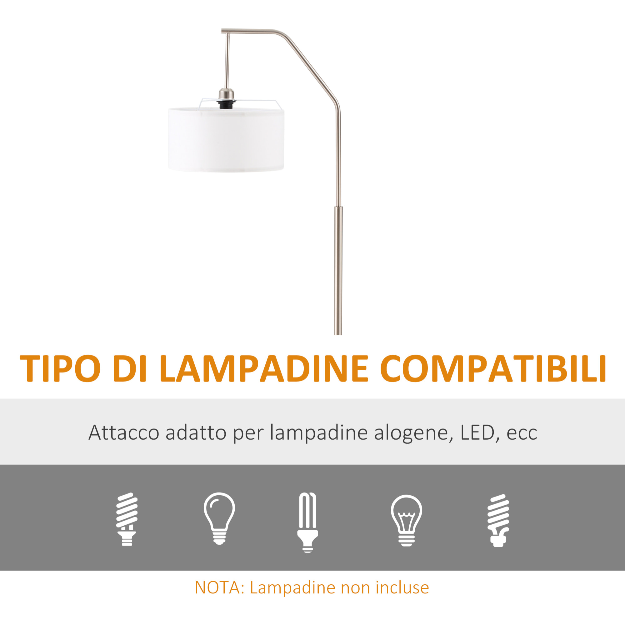 HOMCOM Lampada da Terra Moderna in Acciaio con Paralume in Tessuto, 65x33x158cm - Bianco