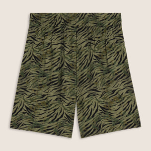 Pantaloni corti in viscosa animalier con vita elasticizzata