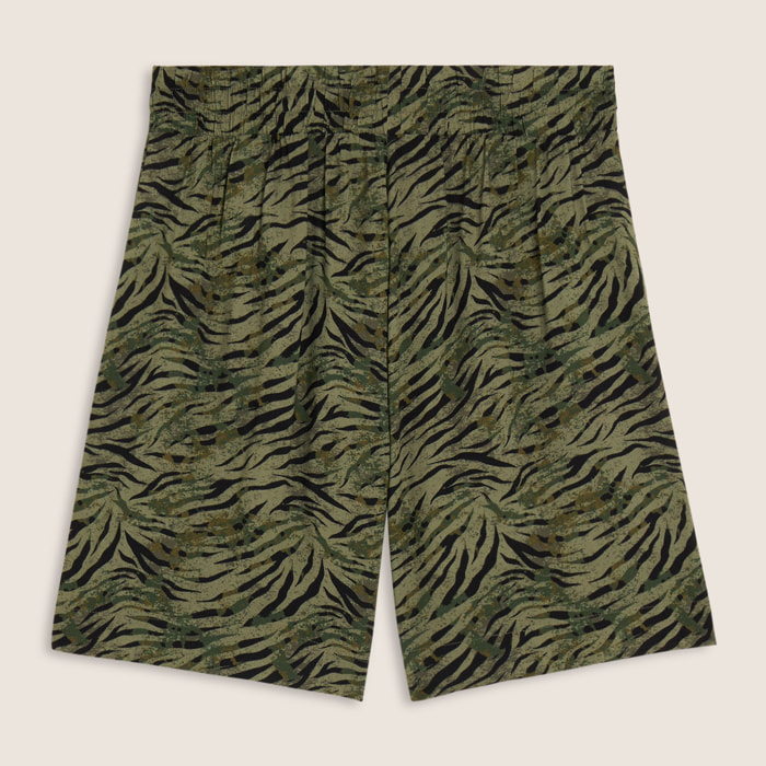 Pantaloni corti in viscosa animalier con vita elasticizzata
