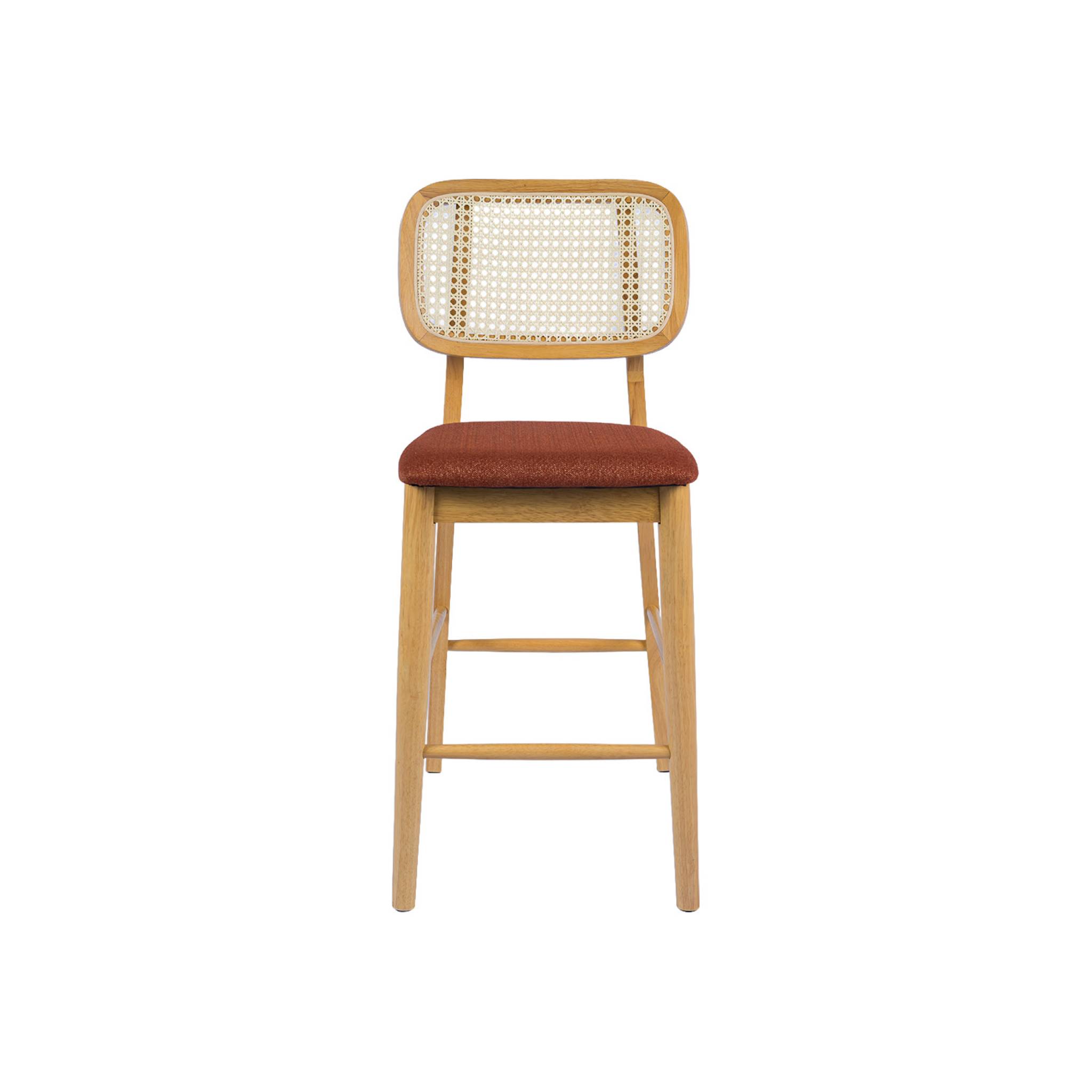 Tabouret de bar bois d'hévéa cannage et tissu 66,5cm (lot de 2) MANI