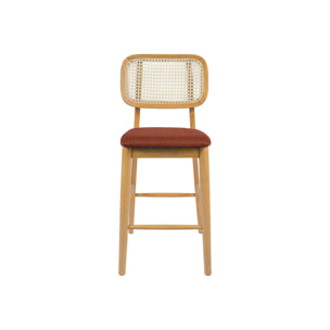 Tabouret de bar bois d'hévéa cannage et tissu 66,5cm (lot de 2) MANI