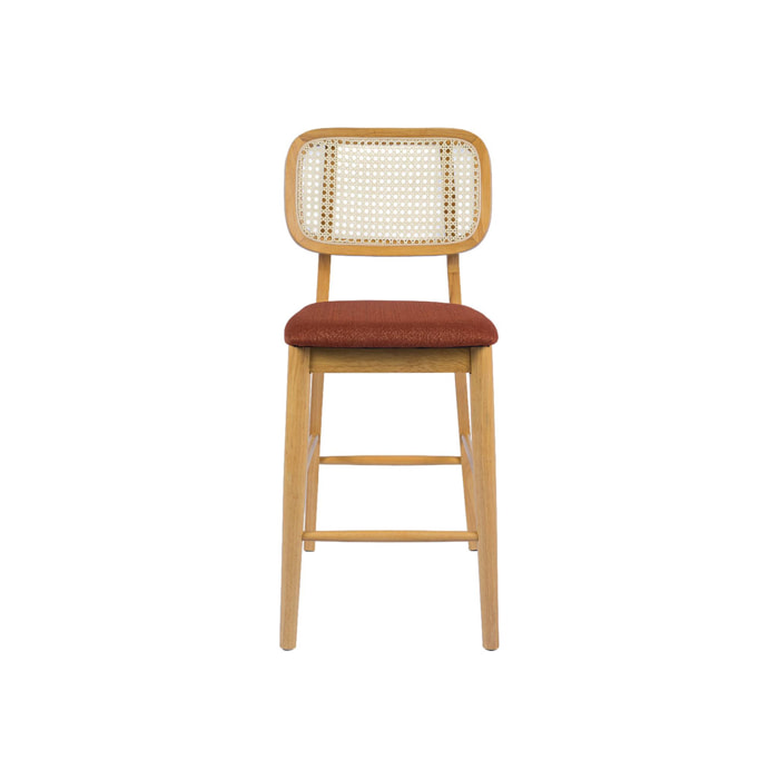 Tabouret de bar bois d'hévéa cannage et tissu 66,5cm (lot de 2) MANI