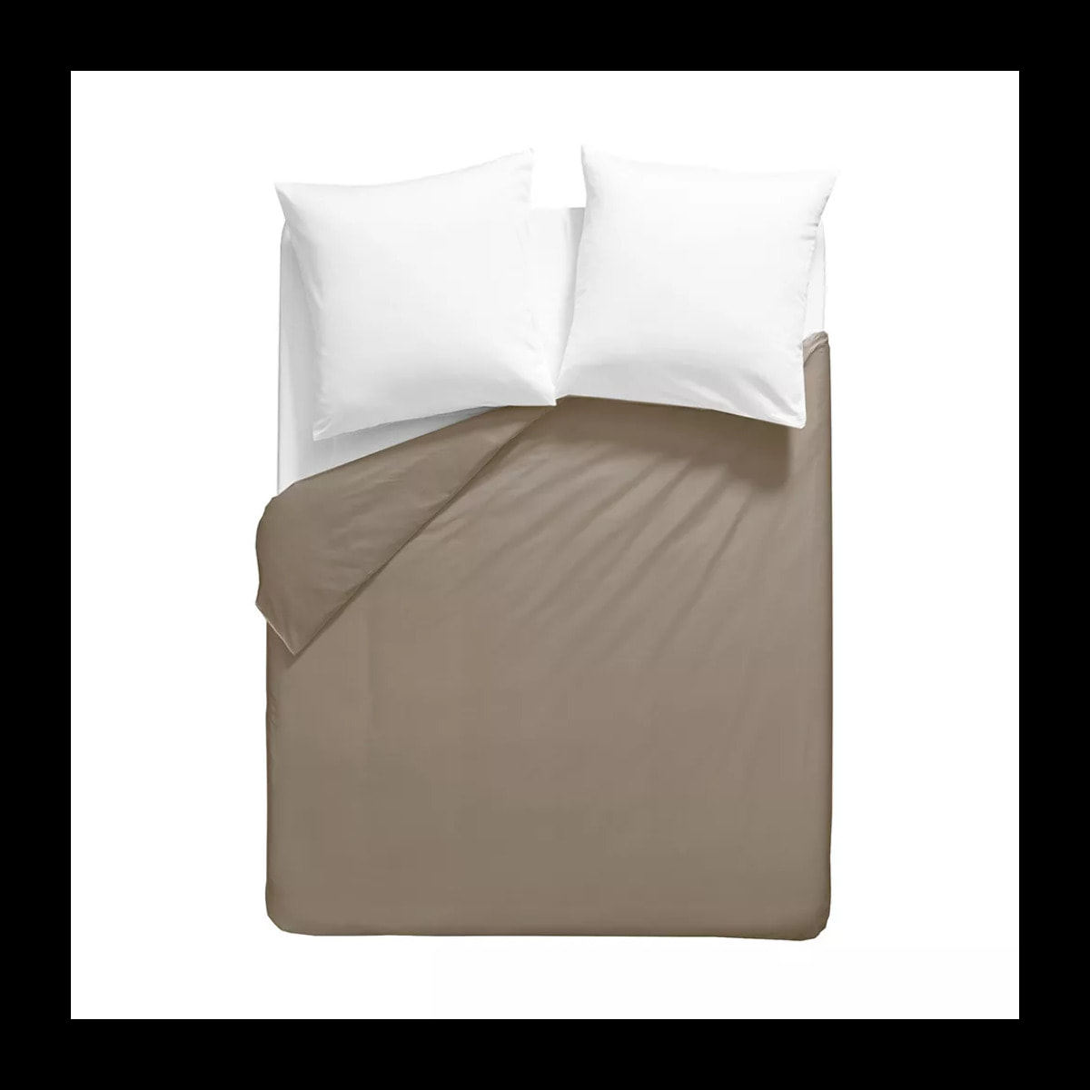 Housse de couette percale de coton uni brun Olana pin