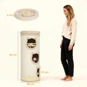 Tour à griffer pour chat - arbre à chat - 3 niches, 3 jouets, panier haut - sisal peluche beige