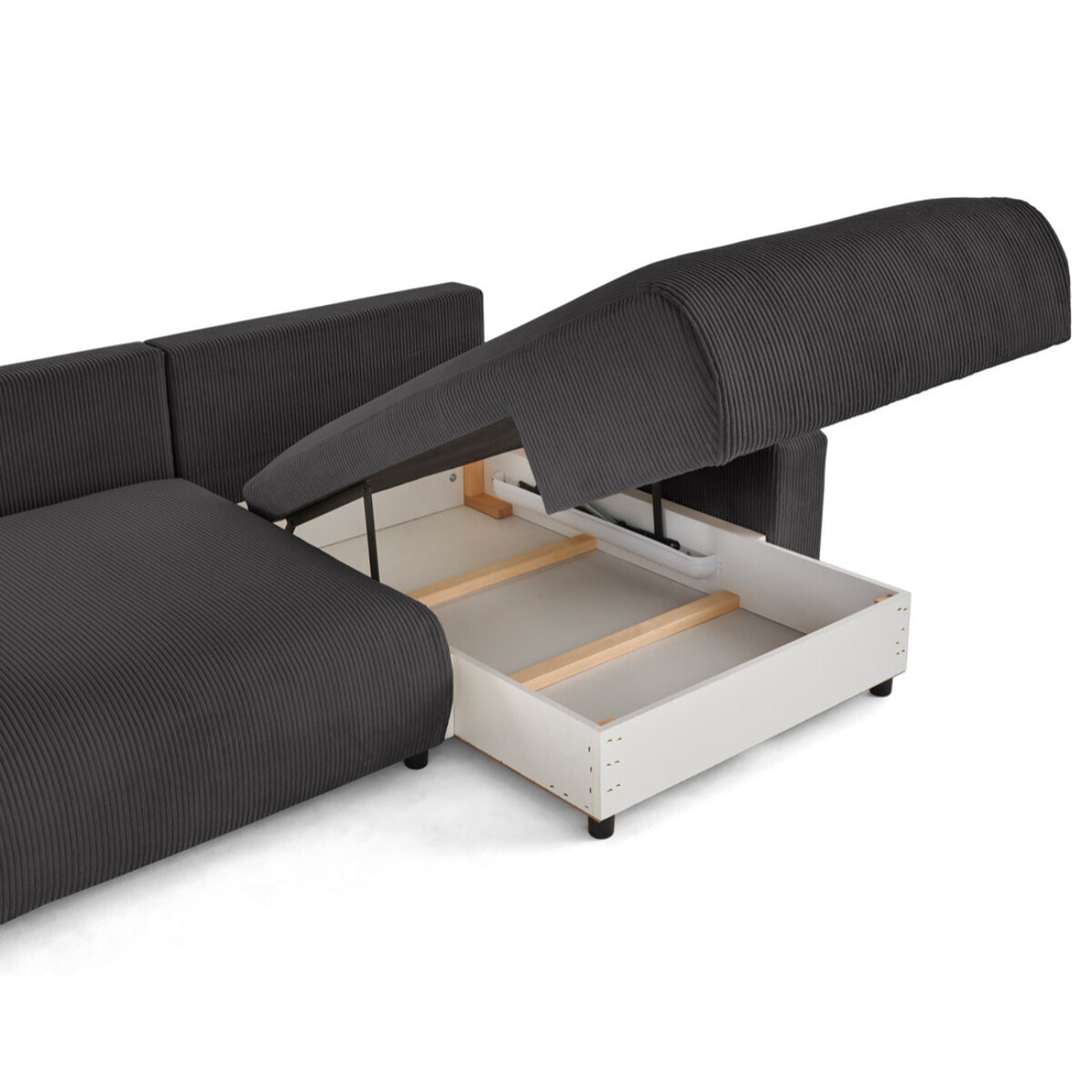 Pivoine - canapé d'angle 4 places réversible convertible avec 2 coffres en velours côtelé - Gris foncé
