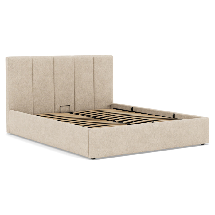 Beanie - lit coffre - 160x200 cm - en velours - sommier inclus - Beige