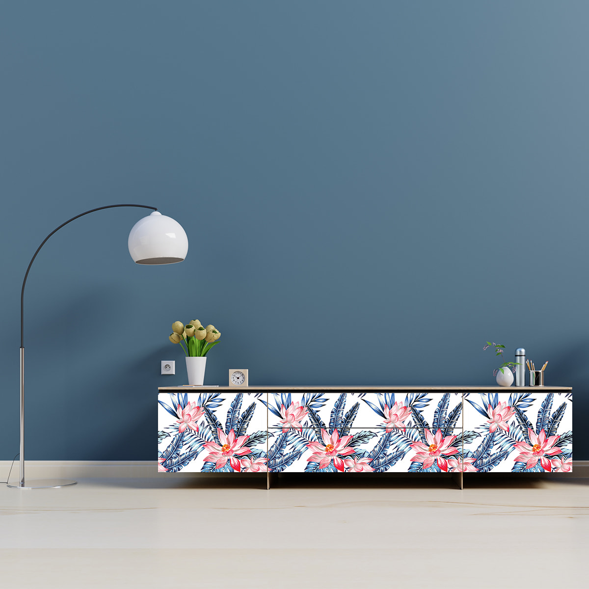 Sticker meuble tropical fleurs de lotus 60 x 90 cm