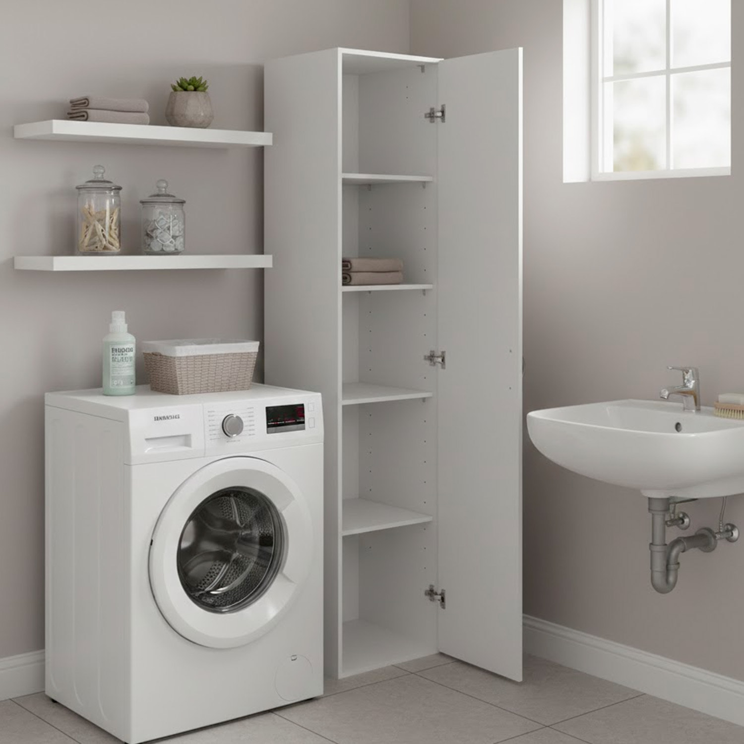 Armadio Con 1 Anta Multiuso Armadietto Design Moderno Salvaspazio Con Ripiani Interni Ingresso Camera Da Letto Lavanderia 39.4x41.5x175.4 Cm Bianco