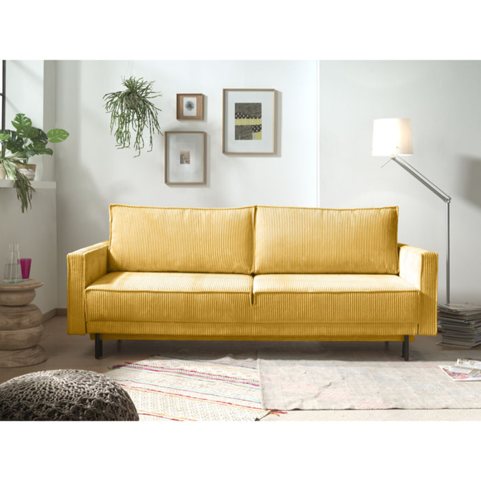 Charlie - canapé 3 places convertible avec coffre - en velours côtelé - Jaune