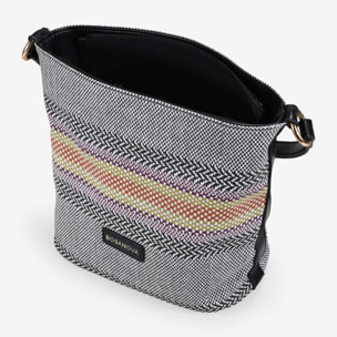 Bolso de hombro negro y gris con rayas