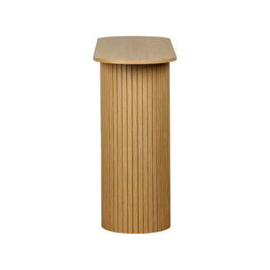Console ovale scandinave effet bois rainuré. pieds ronds. couleur naturelle. L 120 x P 35 x H 75cm