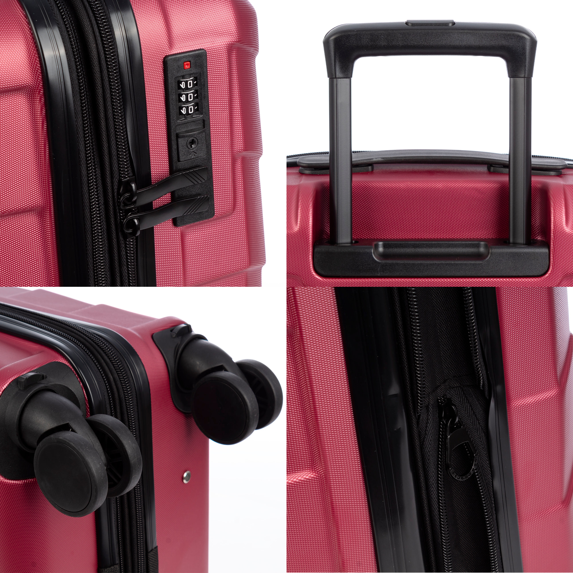 Set di 4 valigie Trolley espandibili, in materiale leggero ABS ad alta resistenza. Chiusura numerica, 4 ruote doppie girevoli a 360°.