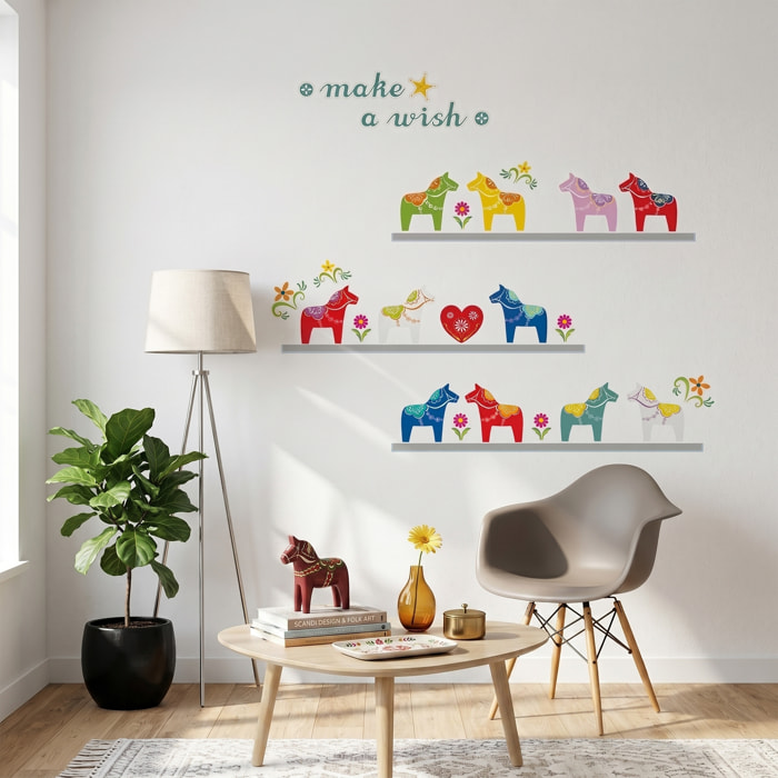 Stickers Muraux décoration adhésifs petits chevaux colorés