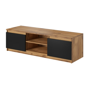 Robin - meuble TV - 2 portes et 2 niches - 120 cm - Noir / Bois et Bois