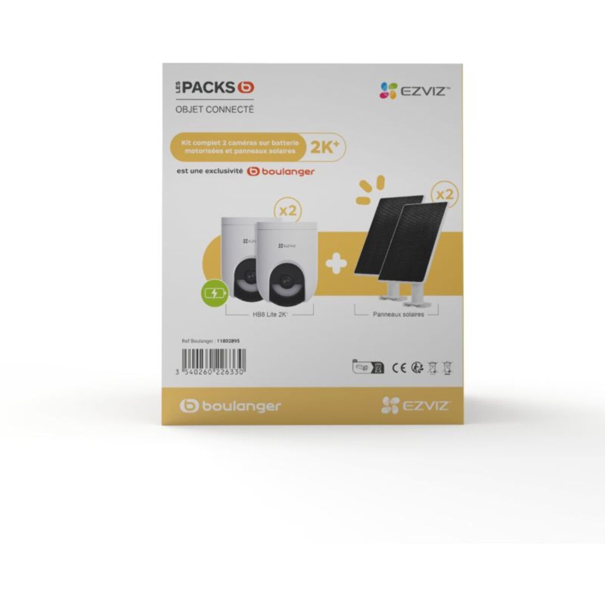 Pack sécurité EZVIZ 2 cam. HB8 Lite+ Panneau Solaire