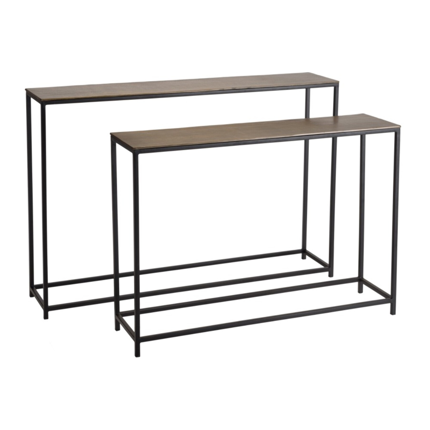 JOHAN - Set de 2 consoles gigognes aluminium doré et noir pieds métal