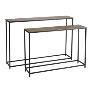 JOHAN - Set de 2 consoles gigognes aluminium doré et noir pieds métal